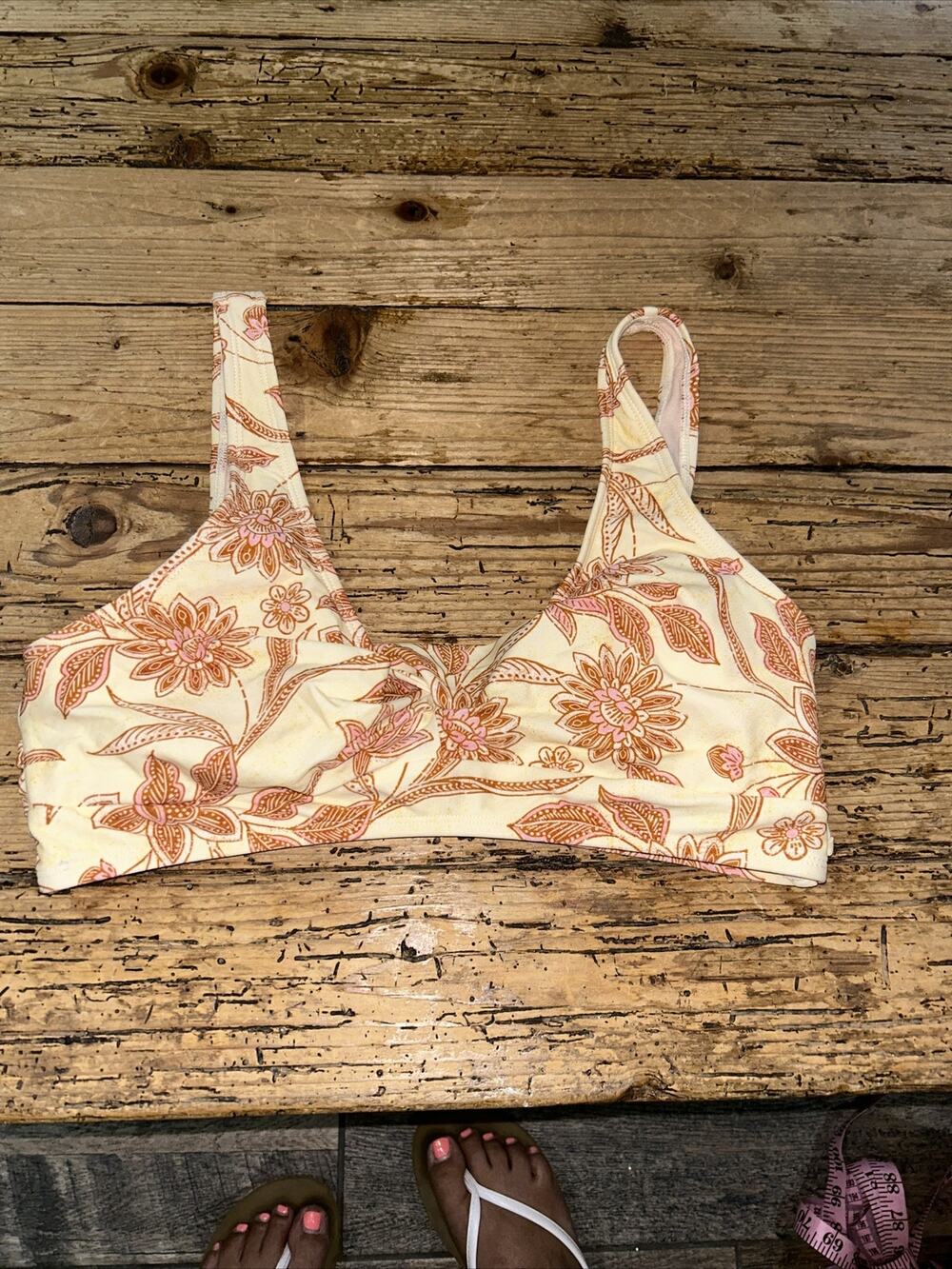 Cupshe Women’s Size L Yellow Floral Bikini Top NWT